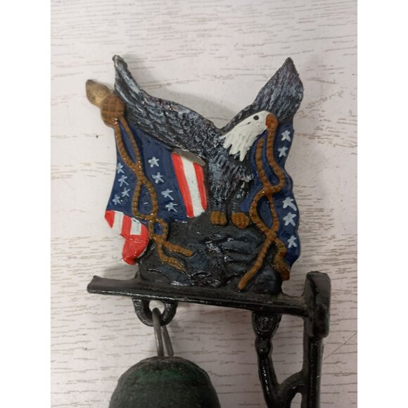 VTG Cast Iron Bell Eagle & American Flag Bracket Wall Mount Hanging Patriotic - Picture 3 of 9